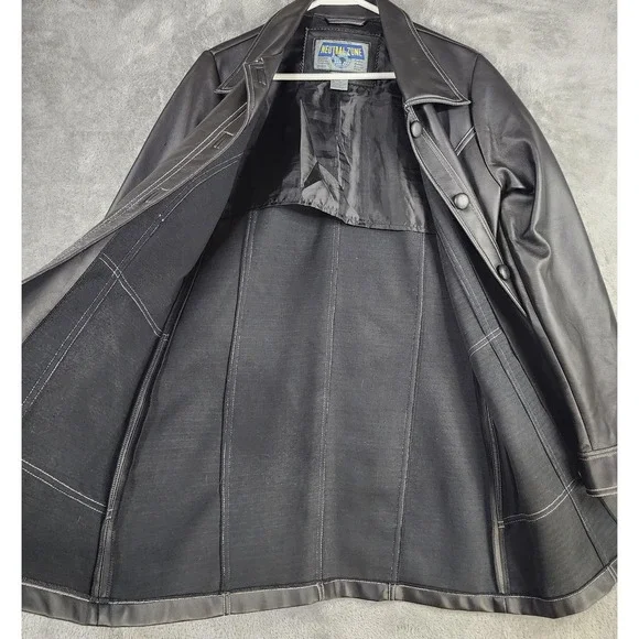 Neutral Zone Coat Womens Small Black Faux Leather  Longline Button Front Vintage - Picture 10 of 15